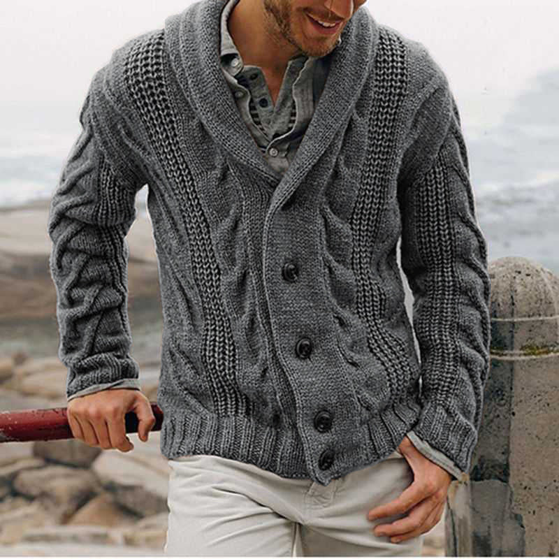 Men's chunky knit cardigan with shawl collar and cable pattern Mune Fashion