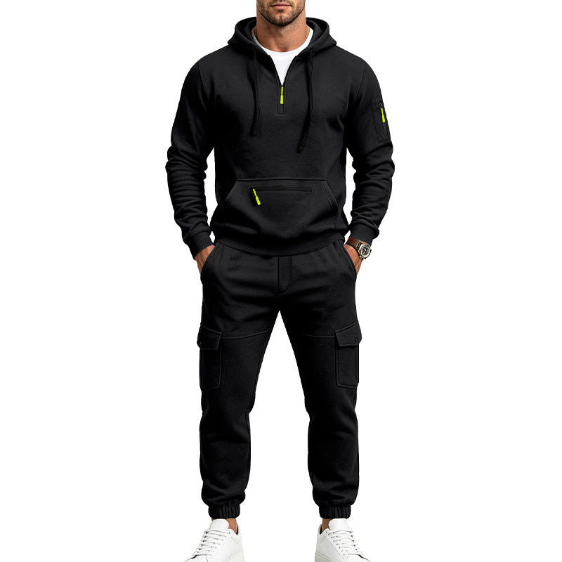 Men's Hooded Sweatset with Half-Zip, Cargo Joggers and Utility Pockets Mune Fashion