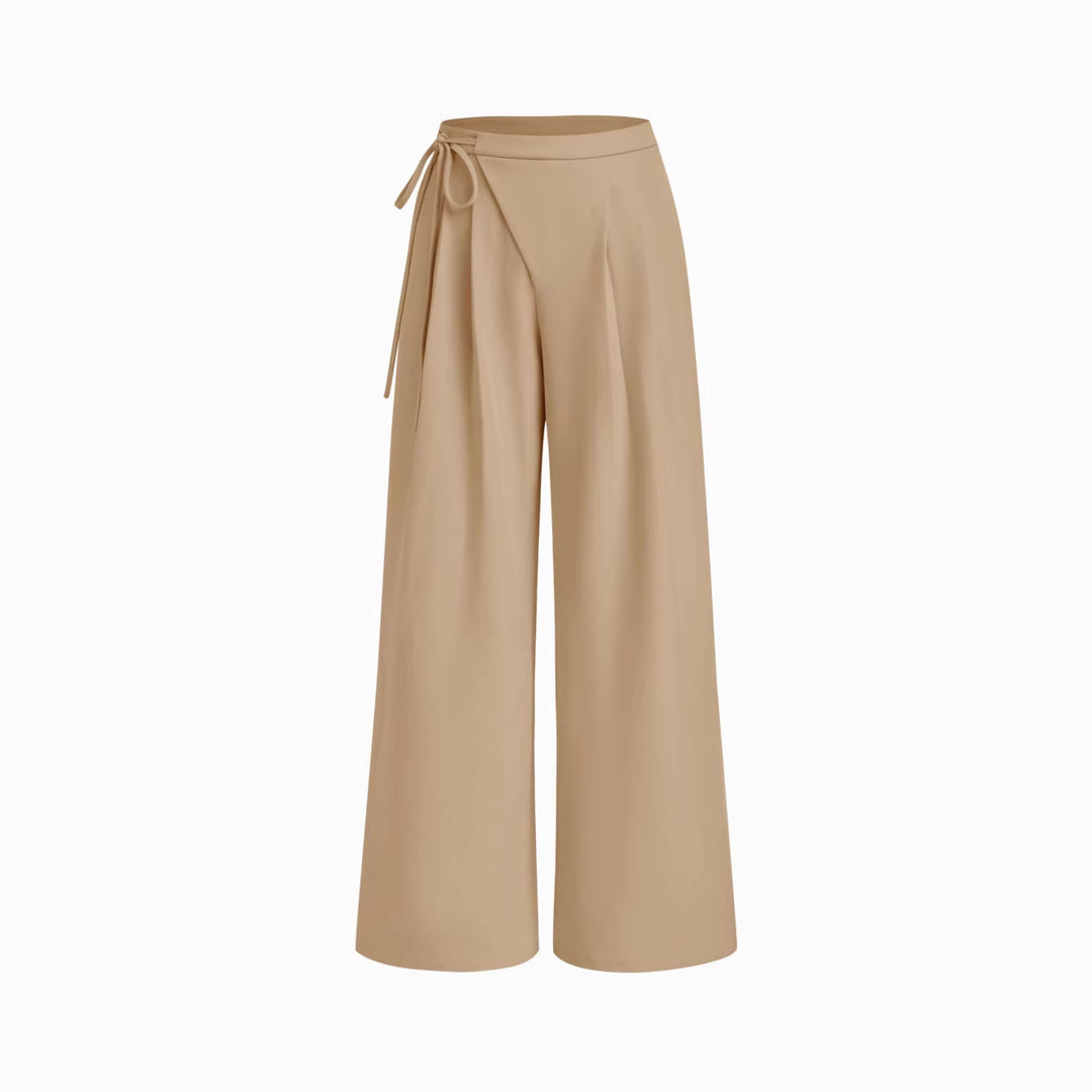 Women's Wide Pinstripe Pants with Wrap Waist Drune