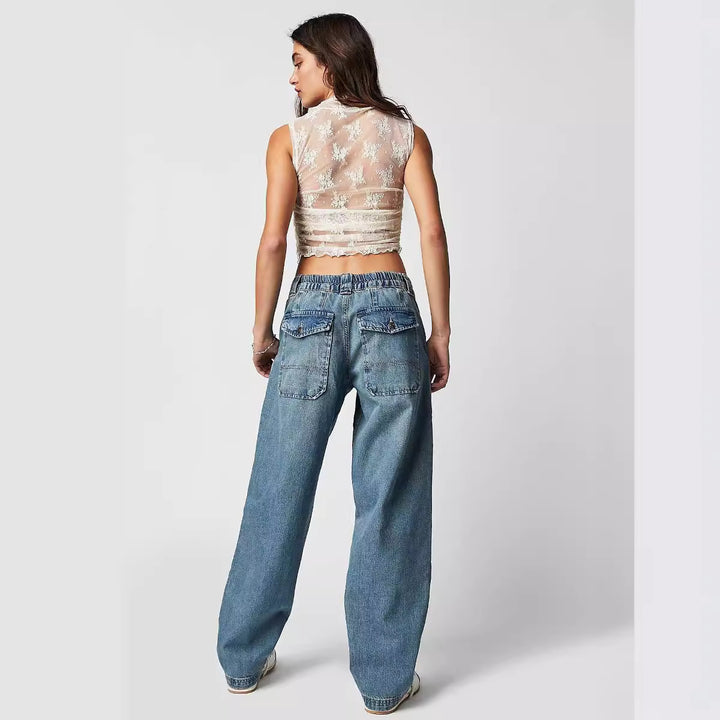 Women’s wide High-Waist Baggy Jeans with a deep crotch, five-pocket design and extra-long legs Mune Fashion