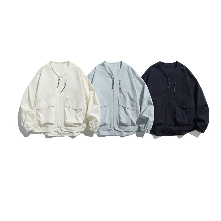 Men's short jacket with V-neck, two-way zippers and utility pockets Mune Fashion