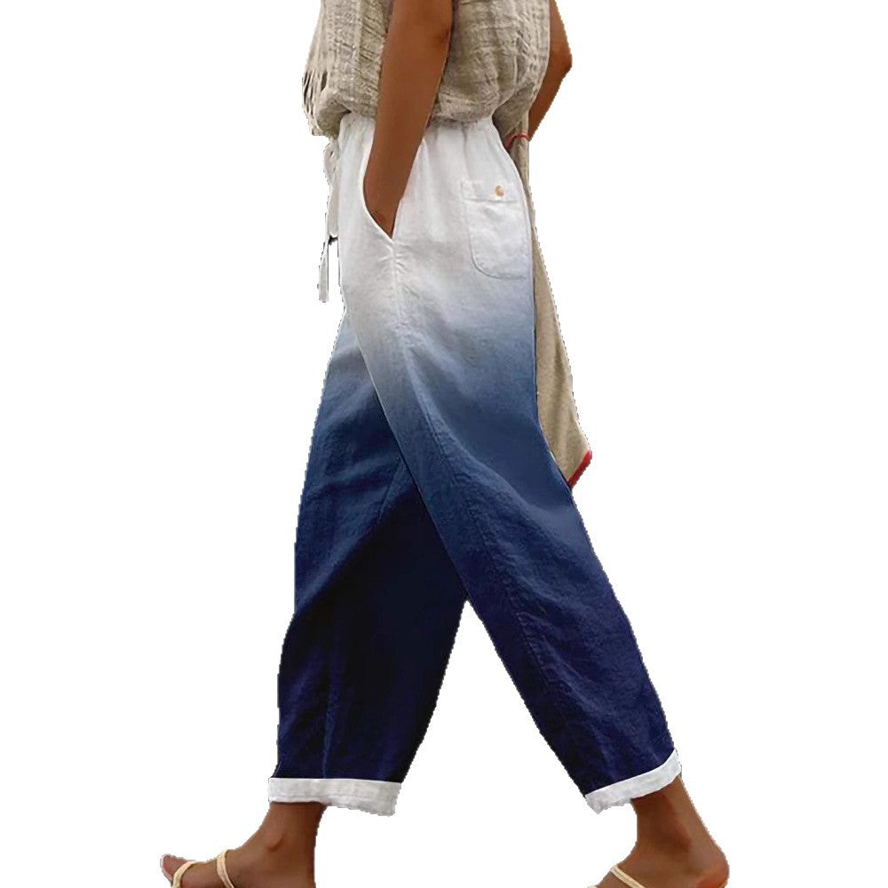 Women's Wide Linen Pants with Striped Pattern Mune Fashion