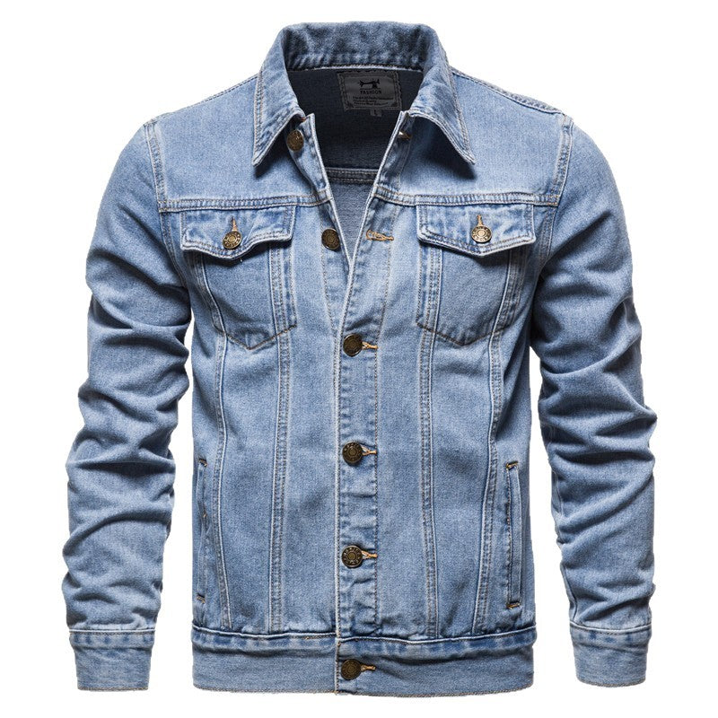 Men's slim fit trucker denim jacket with flap pockets, metal button placket and contrasting stitching Mune Fashion