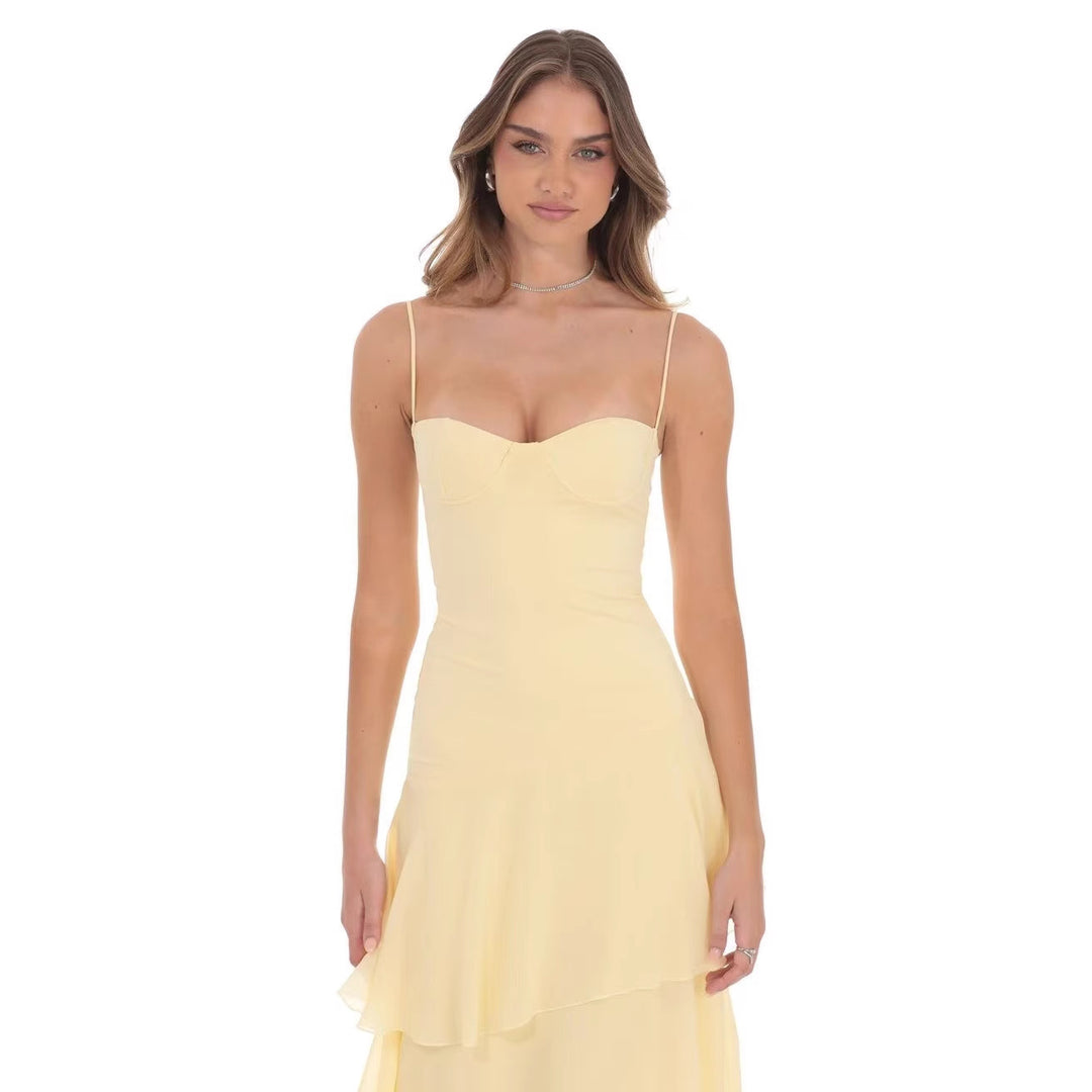Women nan romantic tiered maxi dress with heart neckline and delicate spaghetti straps Mune Fashion