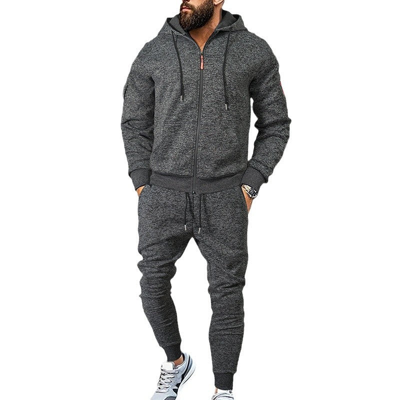 Men's marled hoodie sweat set with full zip, zip arm pocket, and drawstring joggers Mune Fashion