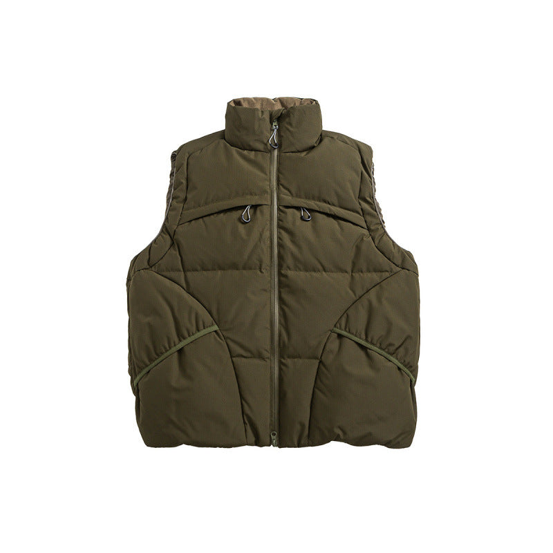 Unisex Padded Stand-Up Collar Vest with Two-Way Zipper and Drawstring Details Mune Fashion