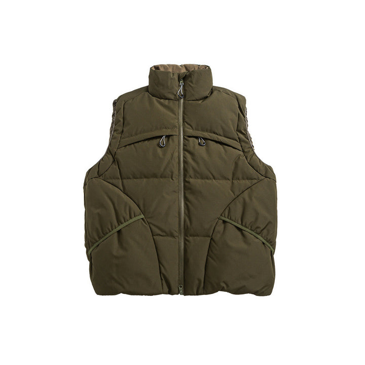 Unisex Padded Stand-Up Collar Vest with Two-Way Zipper and Drawstring Details Mune Fashion