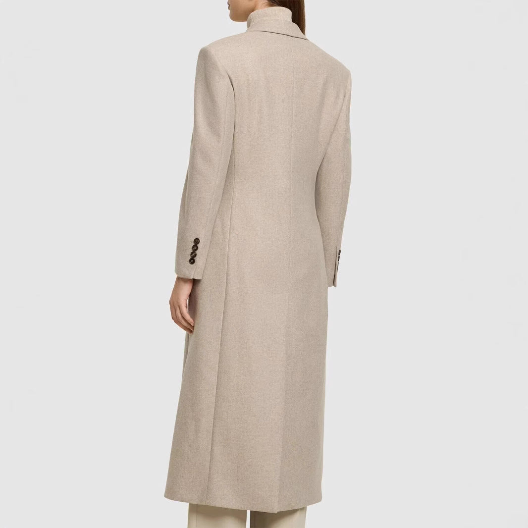 Women Tailored Longline Wool Blend Coat with Slim Silhouette and Single-Breasted Button Placket Mune Fashion