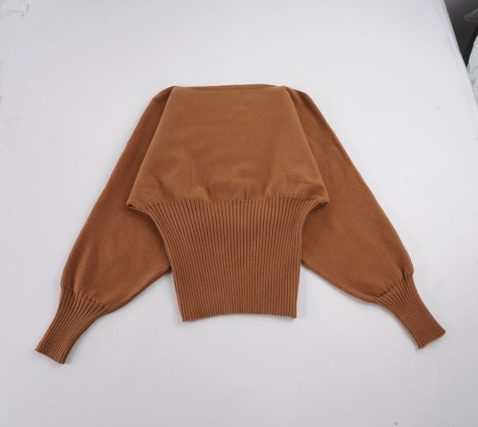 Women's oversized off-the-shoulder pullover with wide ribbed hem and balloon sleeves Mune Fashion