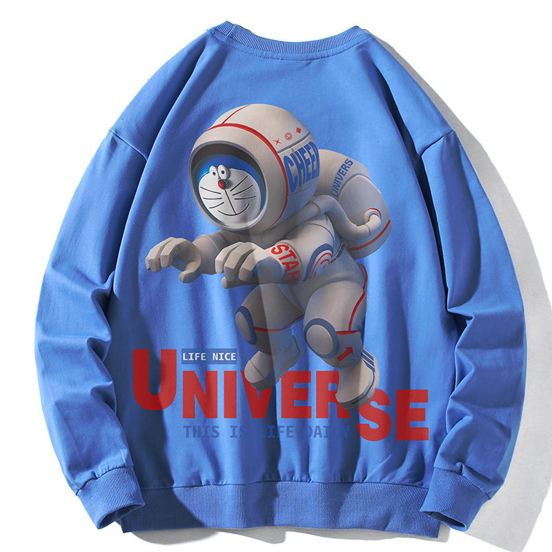 Unisex Oversize Pullover with Cartoon Astronaut Front Print, Round Neck and Ribbed Cuffs Mune Fashion