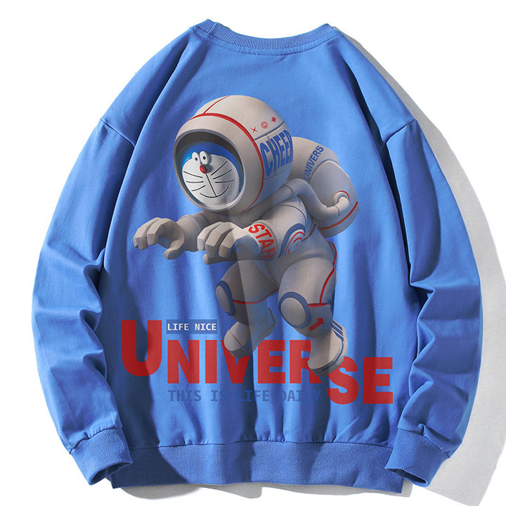 Unisex Oversize Pullover with Cartoon Astronaut Front Print, Round Neck and Ribbed Cuffs Mune Fashion