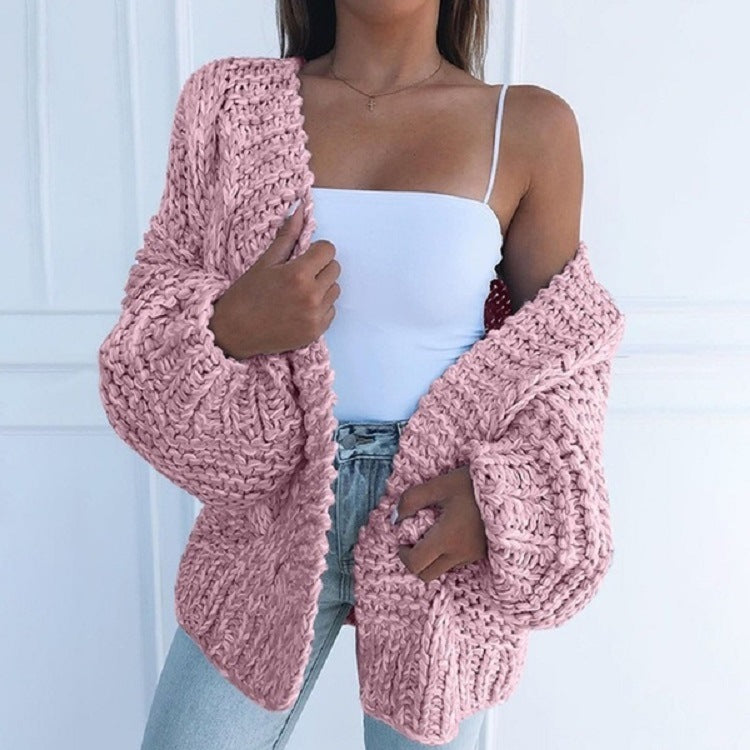 Women Oversized Chunky Knit Cardigan with Balloon Sleeves and Open Front Mune Fashion