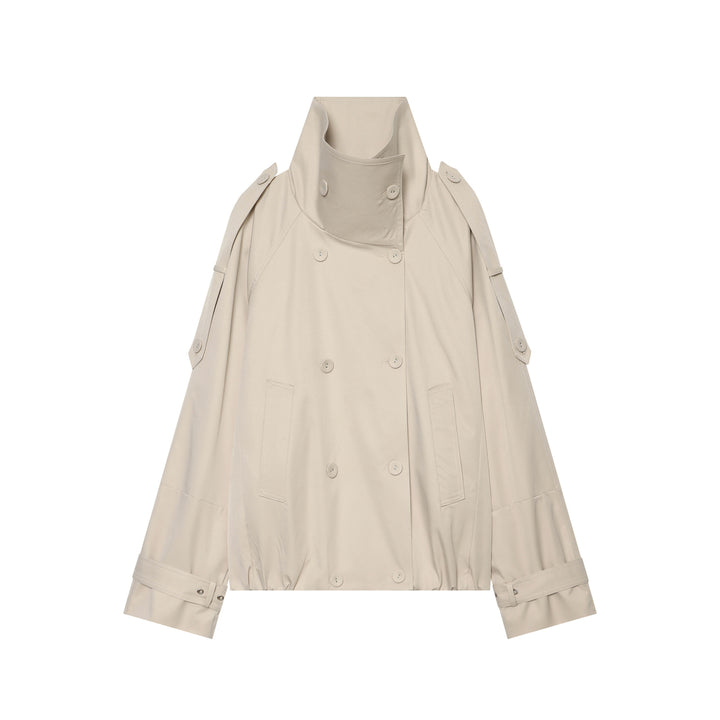 Women's double-breasted cape trench coat with high stand collar and adjustable sleeve tabs Mune Fashion