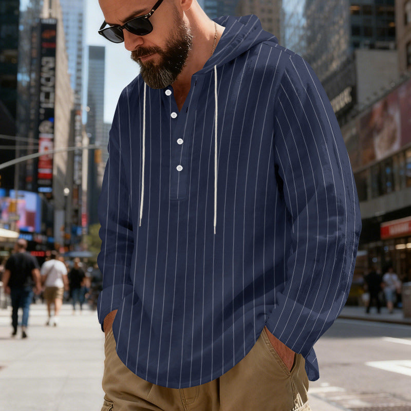 Men's hooded shirt with button placket and pinstripes Mune Fashion
