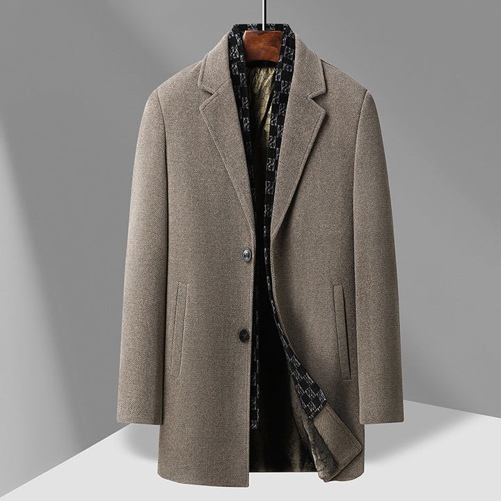 Men's Elegant Single-Breasted Wool Blend Overcoat with Quilted Logo Interior Mune Fashion