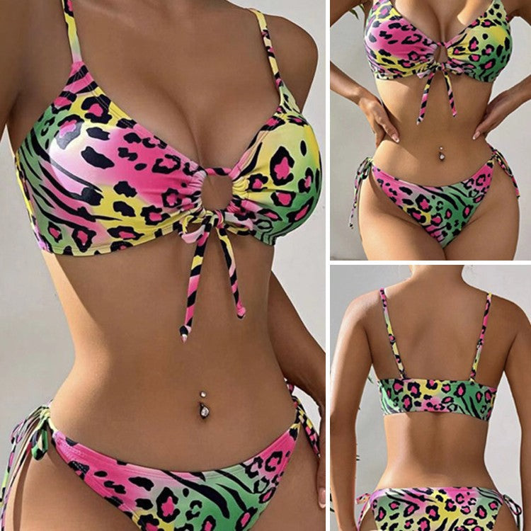 Women's triangle bikini with funky animal print and adjustable straps Mune Fashion