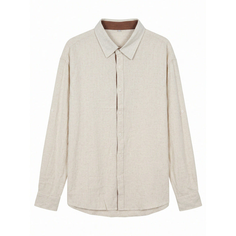 Men's Lightweight Oversized Linen Shirt with Kent Collar and Rounded Hem Mune Fashion