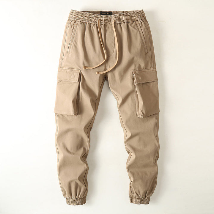 Men's Slim-Fit Cargo Pants in Camouflage Pattern with Elastic Drawstring Waistband and Reinforced Knees Mune Fashion