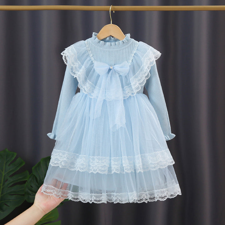Girls Festive Dress with Ruffled Collar and Tulle Skirt Mune Fashion