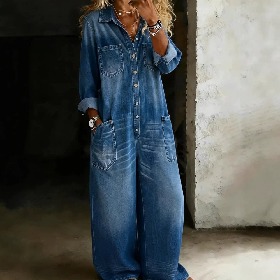 Women's Fashionable Denim Maxi Dress