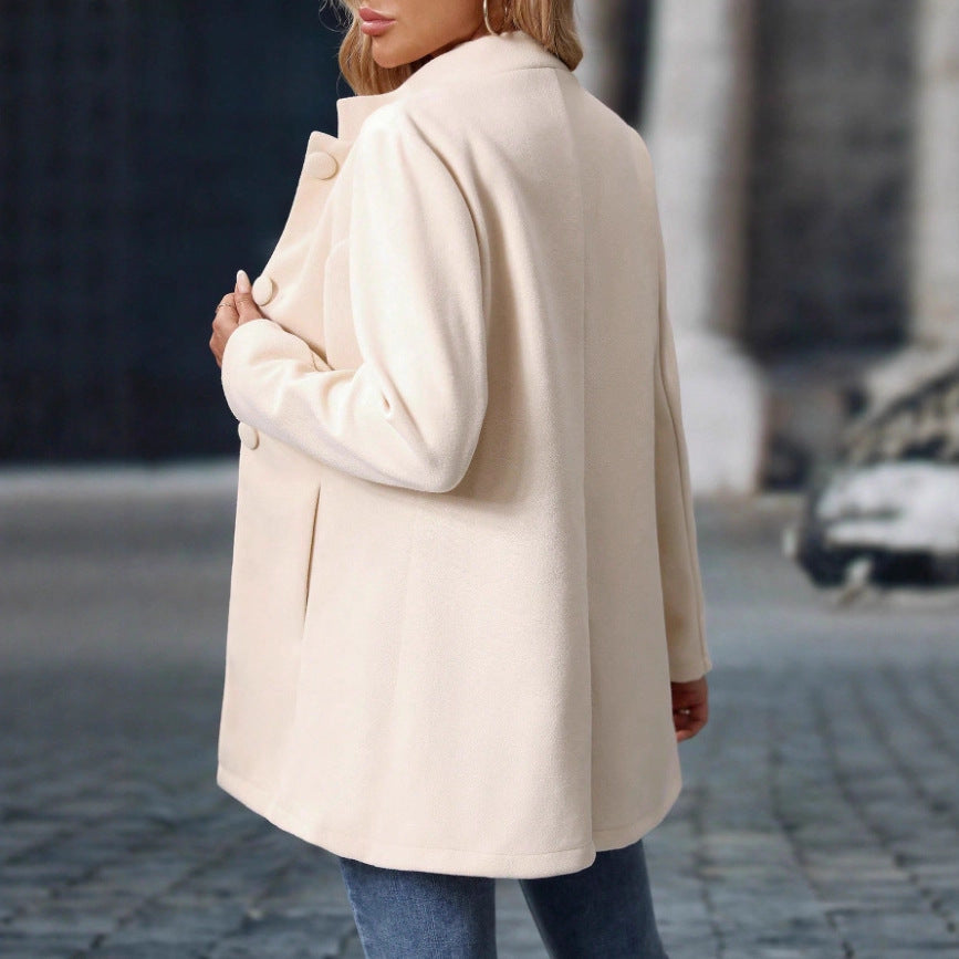 Women's Stand Collar Coat Jacket with Concealed Button Placket and Side Pockets Mune Fashion
