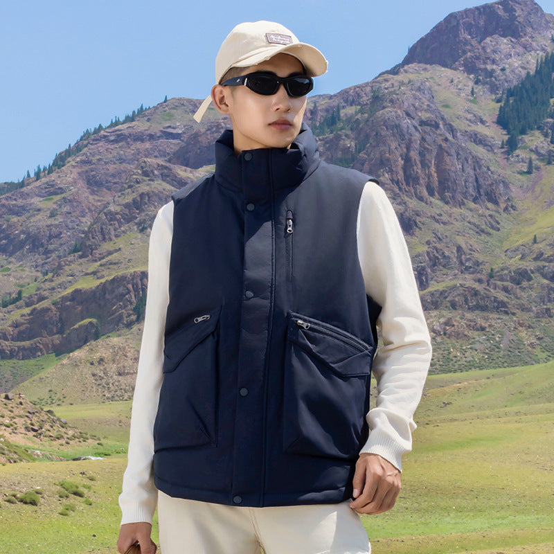 Men's quilted vest with high stand-up collar and multifunctional zip pockets Mune Fashion