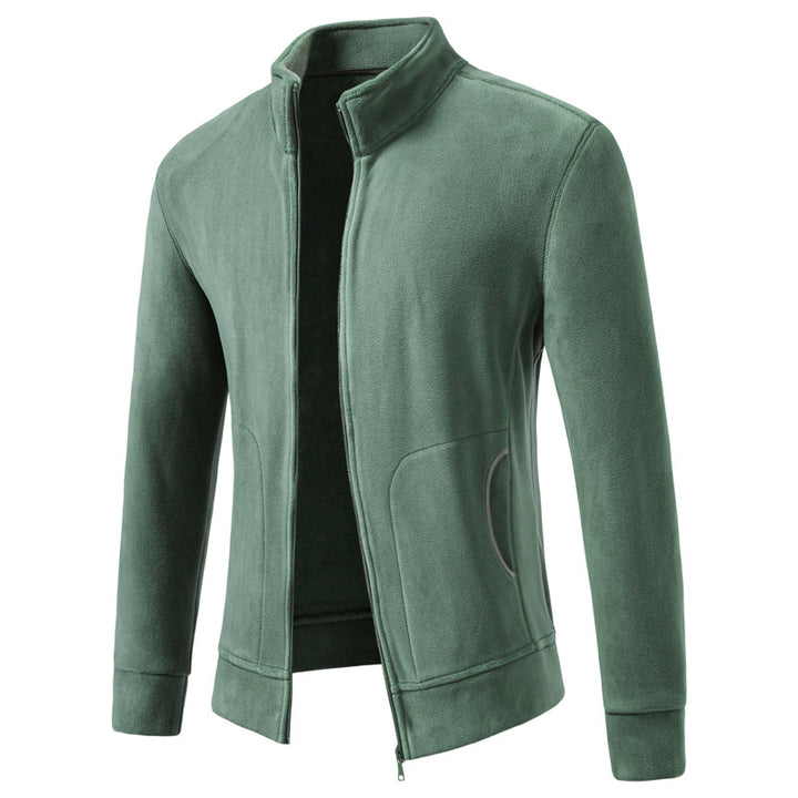 Men's Slim-Fit Fleece Jacket with Stand-Up Collar, Full-Length Zipper and Pockets Mune Fashion