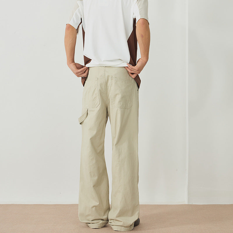 Men's Wide Canvas Cargo Pants in Workwear Style with Carpenter Loop and Straight Leg Mune Fashion