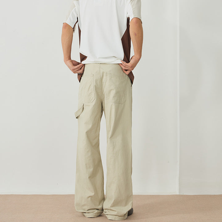 Men's Wide Canvas Cargo Pants in Workwear Style with Carpenter Loop and Straight Leg Mune Fashion