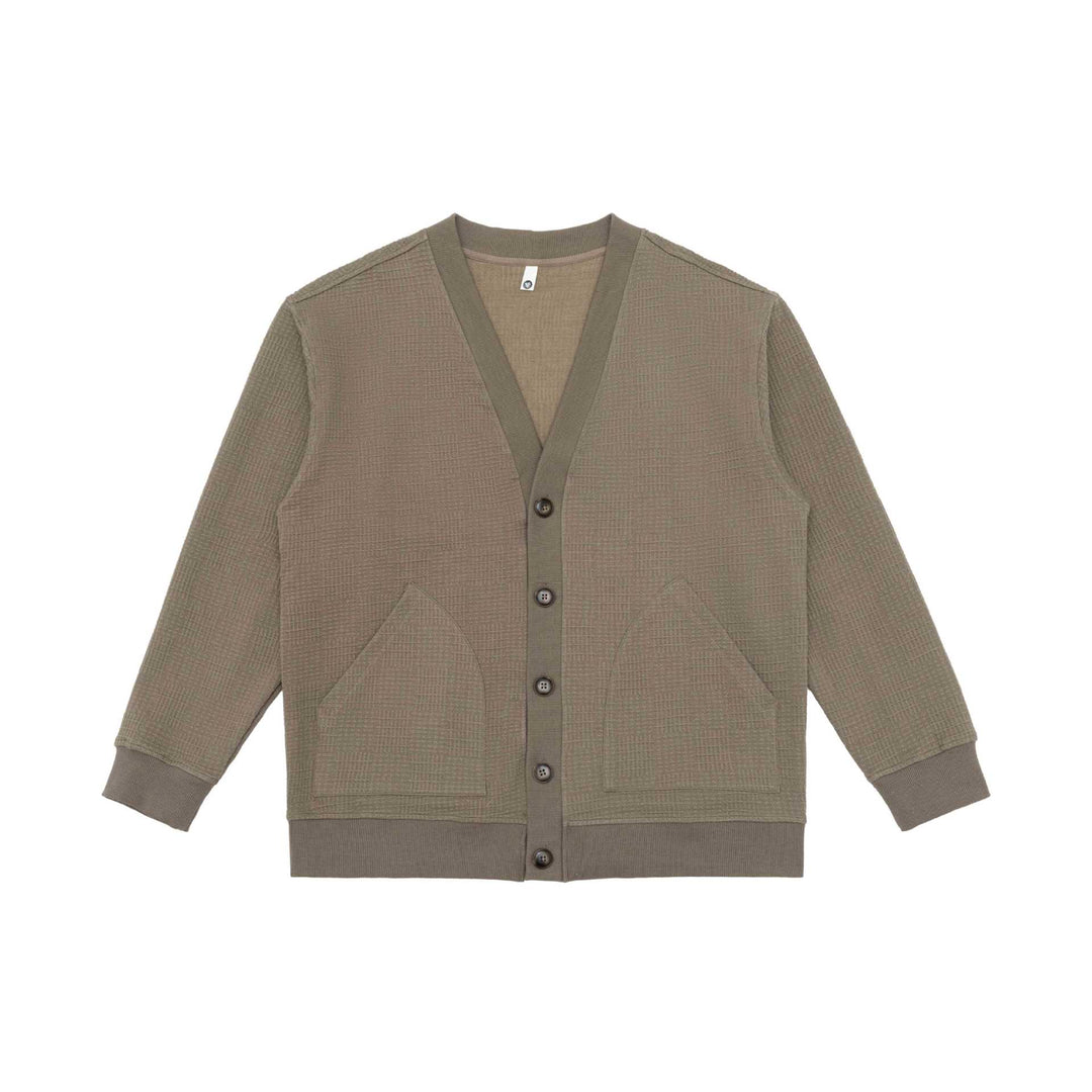 Unisex Waffle Structure Cardigan with V-Neck, Button Placket and Patch Pockets Mune Fashion