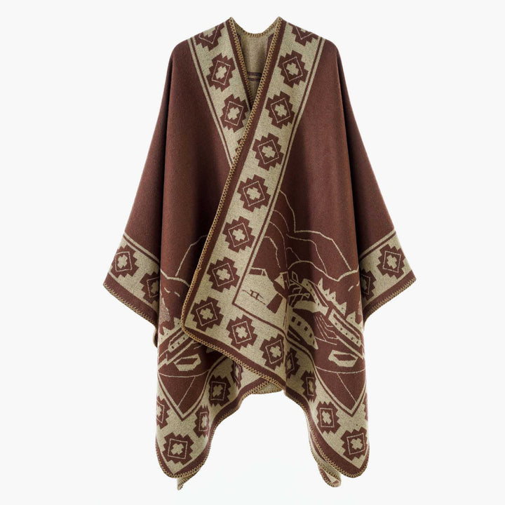 Women’s Throw Cape made of Jacquard knit with graphic ornament pattern Mune Fashion
