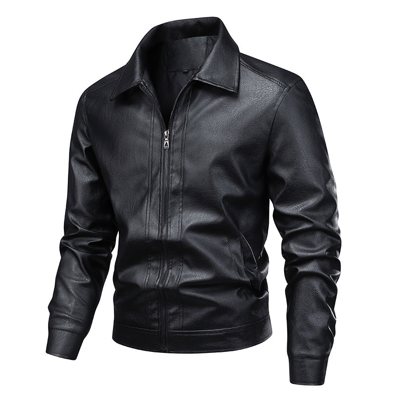 Men's Slim Faux Leather Shirt Jacket with Concealed Zipper Front & Elastic Hem