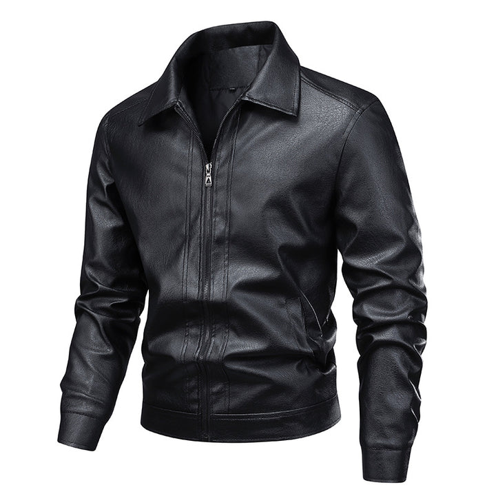 Men's Slim Faux Leather Shirt Jacket with Concealed Zipper Front & Elastic Hem