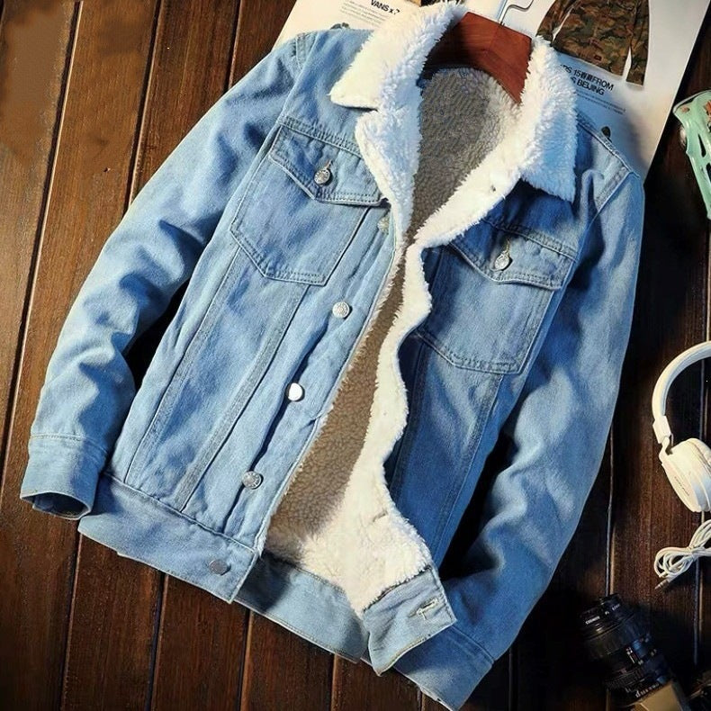 Men's Casual Denim Jacket with Fleece Lining Mune Fashion
