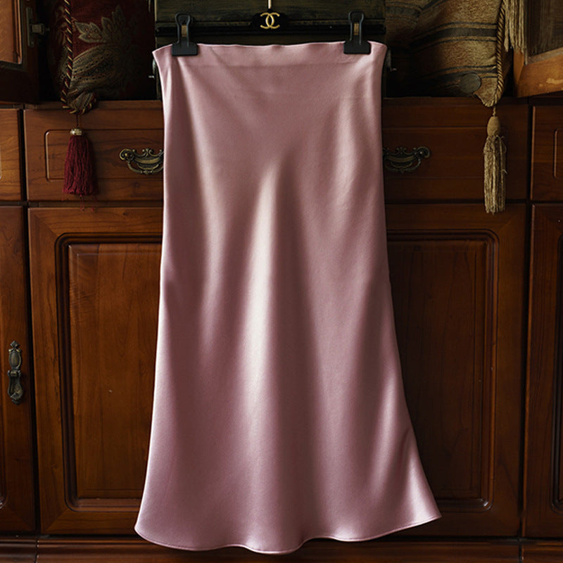 Women Elegant Satin Midi Skirt Mune Fashion