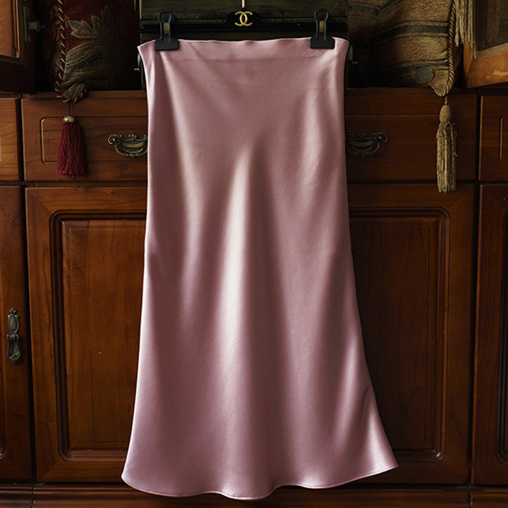 Women Elegant Satin Midi Skirt Mune Fashion