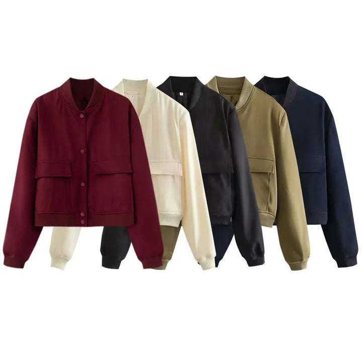 Women's short-cut utility bomber jacket with flap pockets and fine ribbed finishes Mune Fashion