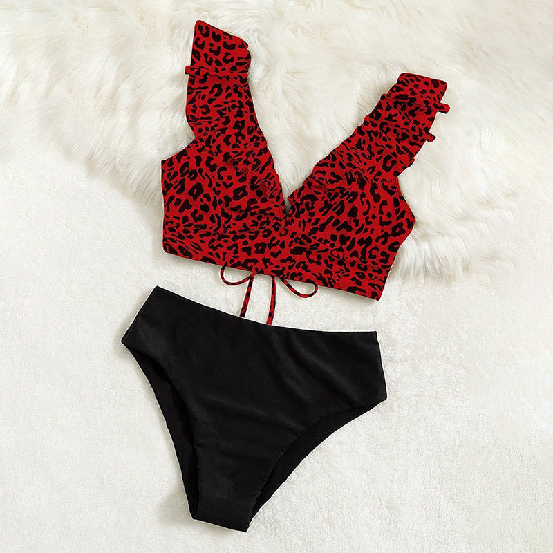 Women's bikini set with ruffles and fashionable leopard pattern Mune Fashion