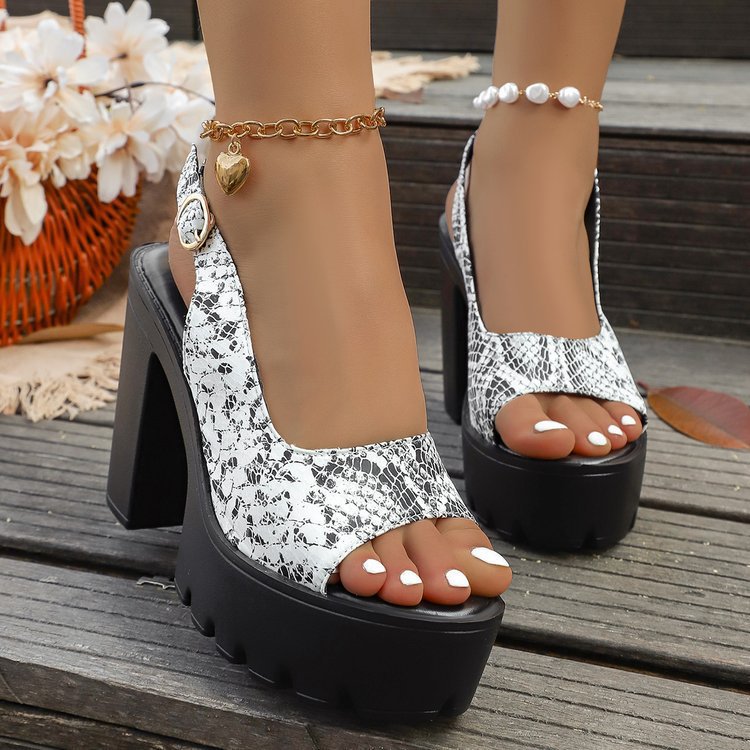 Women's Platform Slingbacks with Chunky Block Heels and Glossy Patent Finish Mune Fashion