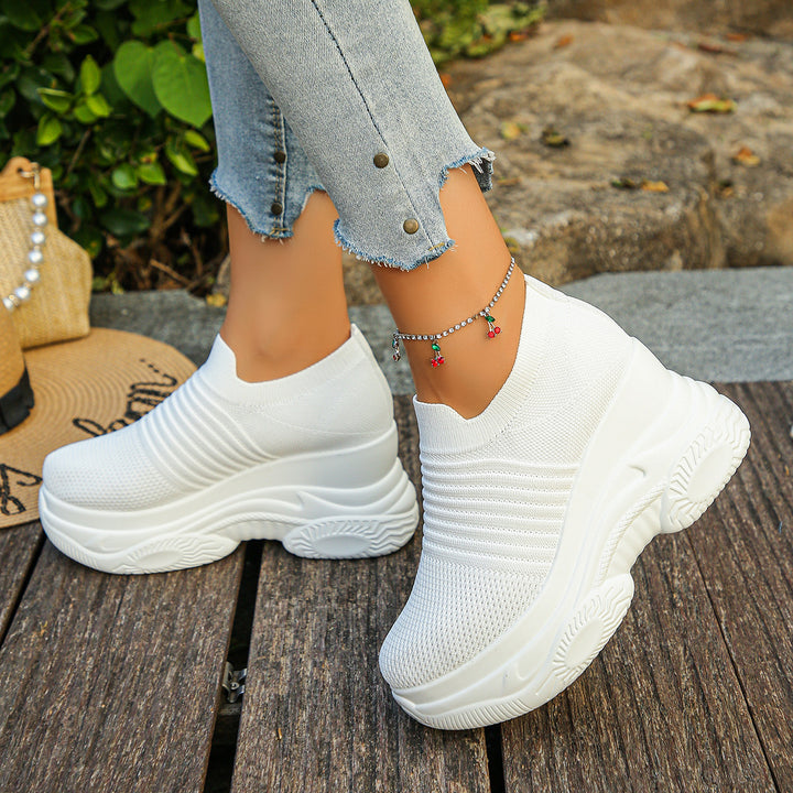 Women's Knit Slip-On with Sock-Like Shaft and Sculpted Wedge Sole Mune Fashion