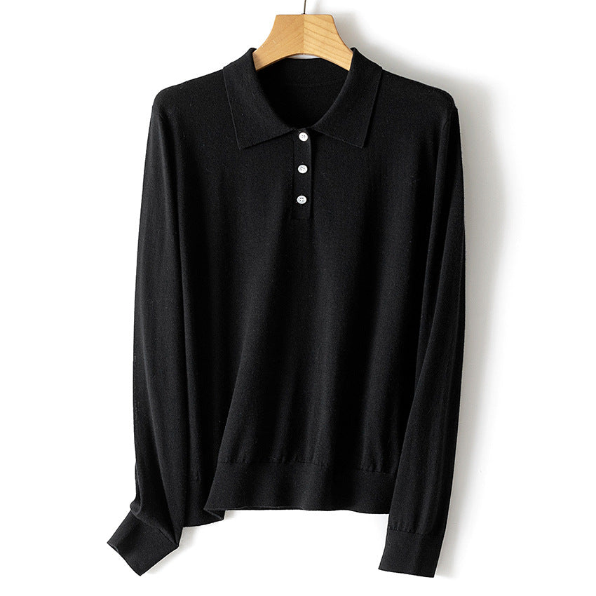 Ladies Fine Long Sleeve Polo Sweater made of Fine Knit with Button Placket Mune Fashion