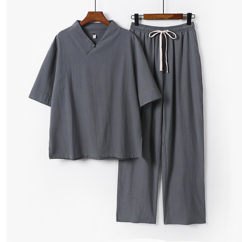 Unisex Lightweight Kimono Loungewear Set with V-Neck and Drawstring Pants Mune Fashion