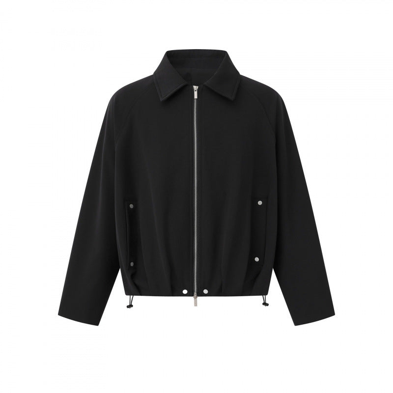 Unisex Short cut boxy zip blouson jacket with shirt collar, drawstring hem and snap button pockets Mune Fashion