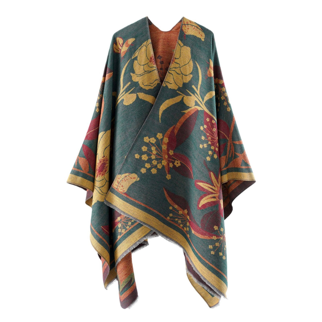 Women's floral jacquard overlay in a boxy kimono silhouette with fine fringe edge Mune Fashion