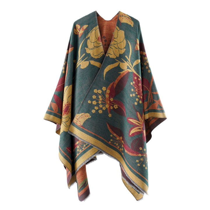 Women's floral jacquard overlay in a boxy kimono silhouette with fine fringe edge Mune Fashion