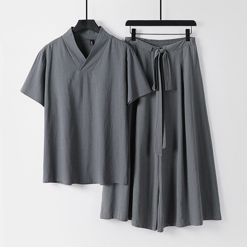 Women's Lightweight Loungewear Set with V-Neck Shirt and Flowing Midi Skirt with Drawstring Mune Fashion