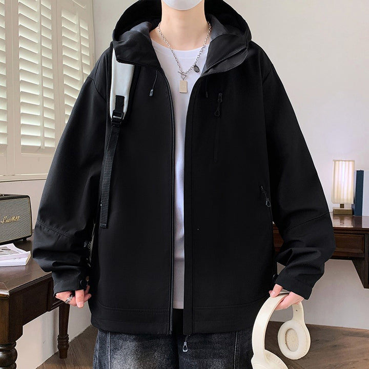 Men's Boxy Hooded Softshell Jacket with Concealed Zip, Multifunctional Zipper Pockets & Oversized Cut Mune Fashion