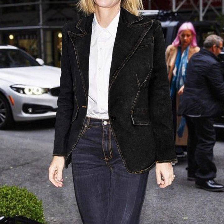Women's tailored denim blazer with decorative seams and patch pockets Mune Fashion