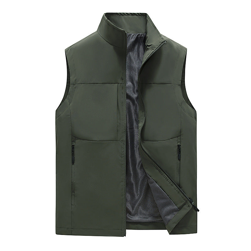 Men's Lightweight Stand Collar Vest with Mesh Lining, Zipper Pockets and Windproof Shell Mune Fashion