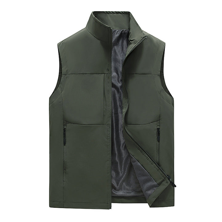 Men's Lightweight Stand Collar Vest with Mesh Lining, Zipper Pockets and Windproof Shell Mune Fashion